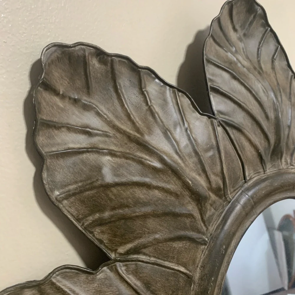 25” Metal Leaf Sunburst Wall Mirror Rustic Bronze Floral Frame Decor Sunflower